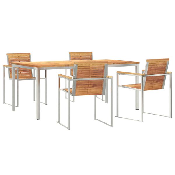 vidaXL Garður borðsett 5 pcs Brúnn Solid teak viður