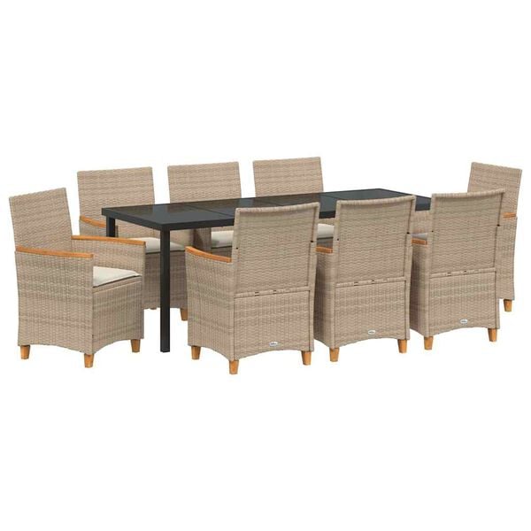vidaXL Gar&eth;ur bor&eth;sett 9 pcs Drapplita&eth;ur p&oacute;l&yacute;rattan
