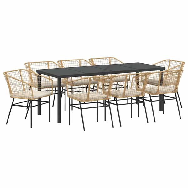 vidaXL Gar&eth;ur bor&eth;sett 9 pcs Br&uacute;nn p&oacute;l&yacute;rattan