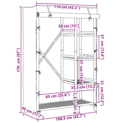 vidaXL Fataskápur 110x45x170 cm Bambus