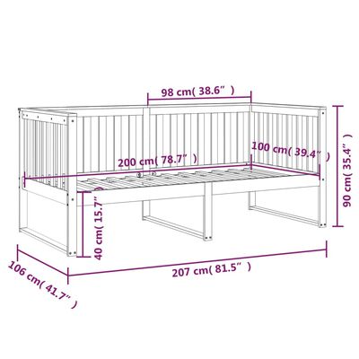 vidaXL Svefnsófi án Dýnu Svart 100x200 cm Gegnheil Fura