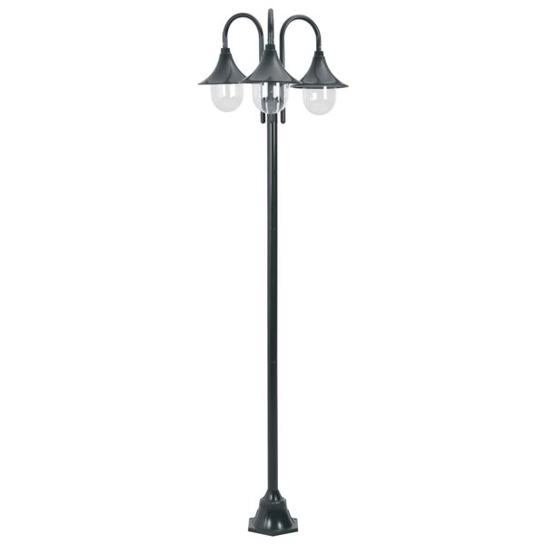vidaXL Garðljósastaur E27 220 cm Ál Þriggja Lampa Dökkgrænn