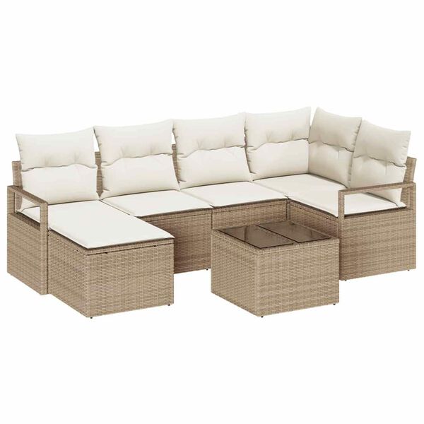 vidaXL S&oacute;fasett 7 pcs Drapplita&eth;ur p&oacute;l&yacute;rattan