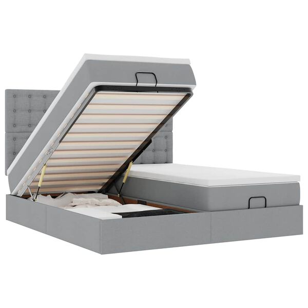 vidaXL Ottoman rúmgrind með dýnum Ljósgrár 160x200cm Efni