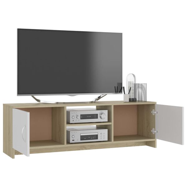 800284 vidaXL TV Cabinet White and Sonoma Oak 120x30x37,5 cm Chipboard