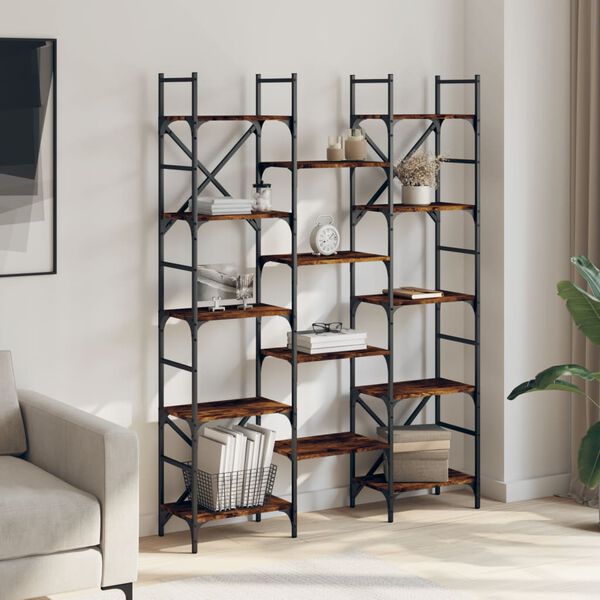 vidaXL B&oacute;kahilla Reyklitu&eth; Eik 127,5x28,5x172,5 cm Samsettur Vi&eth;ur