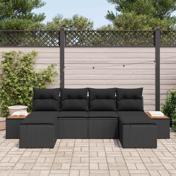 vidaXL Gar&eth;s&oacute;fa sett me&eth; p&uacute;&eth;i 6 pcs Svartur Poly Rattan