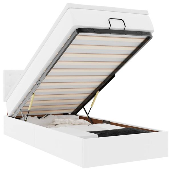 vidaXL Ottoman r&uacute;mgrind me&eth; d&yacute;nu Hreint hv&iacute;tt 90x190cm gervi le&eth;ur