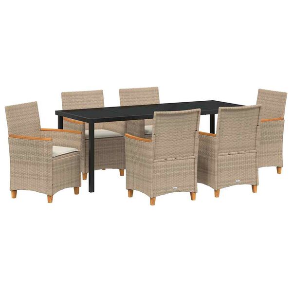 vidaXL Gar&eth;ur bor&eth;sett 7 pcs Drapplita&eth;ur p&oacute;l&yacute;rattan