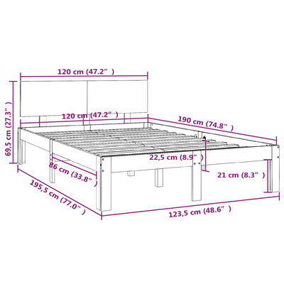 vidaXL Rúmgrind Ljósbrún Gegnheill Viður 120x190 cm Lítil Tvíbreið