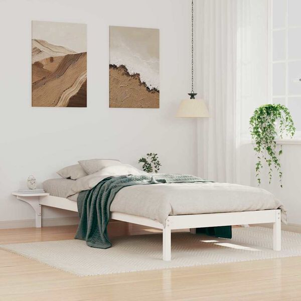 vidaXL Rúmfati með hliðarborðum Hvítt 100 x 210 cm Solid furuhikk