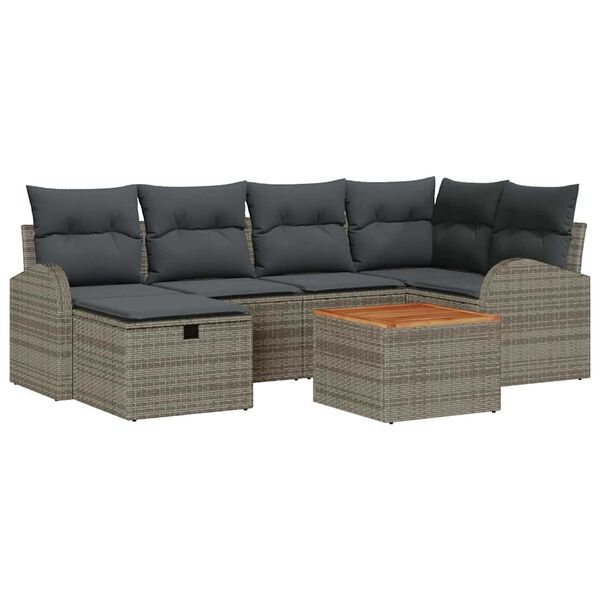 vidaXL Gar&eth;s&oacute;fa sett me&eth; p&uacute;&eth;i me&eth; geymslu 7 pcs Gr&aacute;r p&oacute;l&yacute;rattan