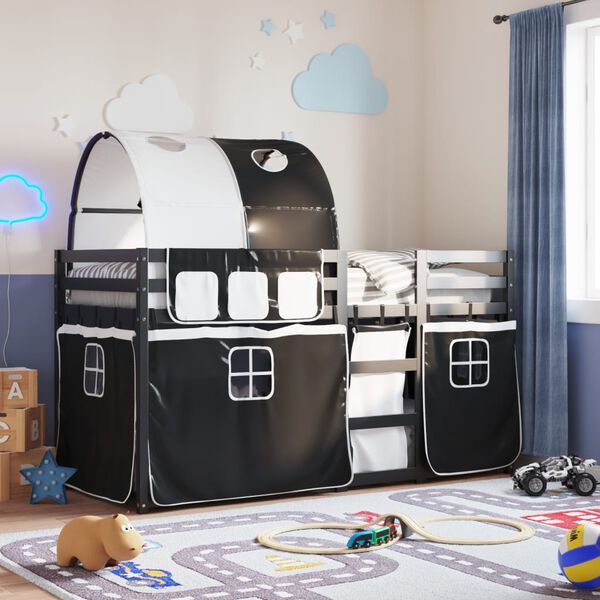 vidaXL Koja &aacute;n D&yacute;nu Hv&iacute;t og Sv&ouml;rt 90x200 cm Gegnheil Fura