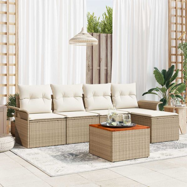 vidaXL Gar&eth;s&oacute;fa sett me&eth; geymslu 6 pcs Beige og krem p&oacute;l&yacute;rattan
