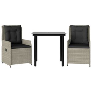 vidaXL 3 Hluta Gar&eth;bor&eth;stofusett me&eth; Sessum Lj&oacute;sgr&aacute;tt P&oacute;l&yacute;rattan