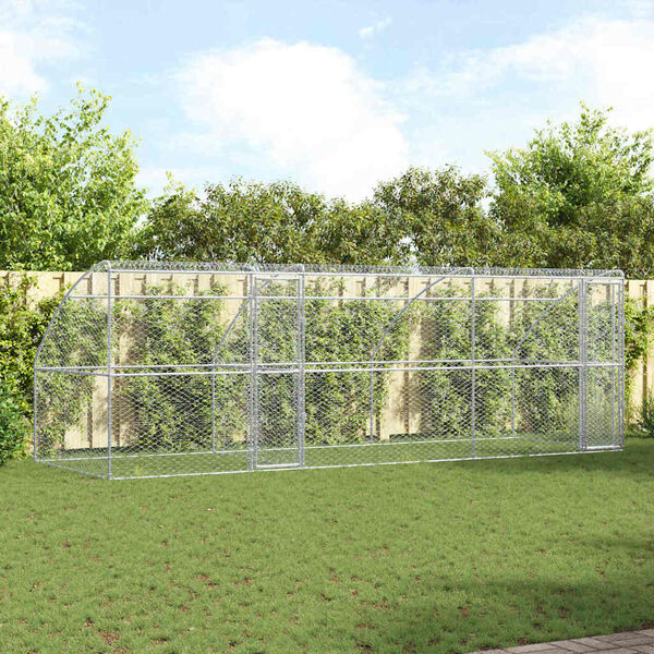 vidaXL Hundask&aacute;li me&eth; geymslu 3 pcs Silfur 6 x 2 x 2 m Sinkh&uacute;&eth;a&eth; st&aacute;l