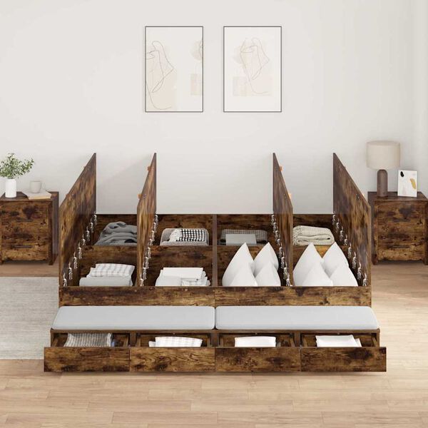 vidaXL Rúmgrind með geymslurými Rauð-eik 180 cm Samsettur viður