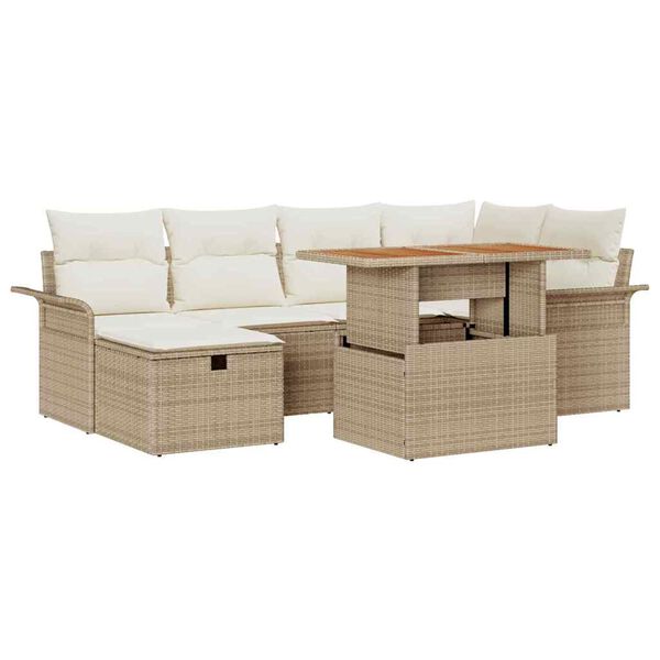 vidaXL Gar&eth;s&oacute;fa sett me&eth; p&uacute;&eth;i 7 pcs Drapplita&eth;ur Poly rattan