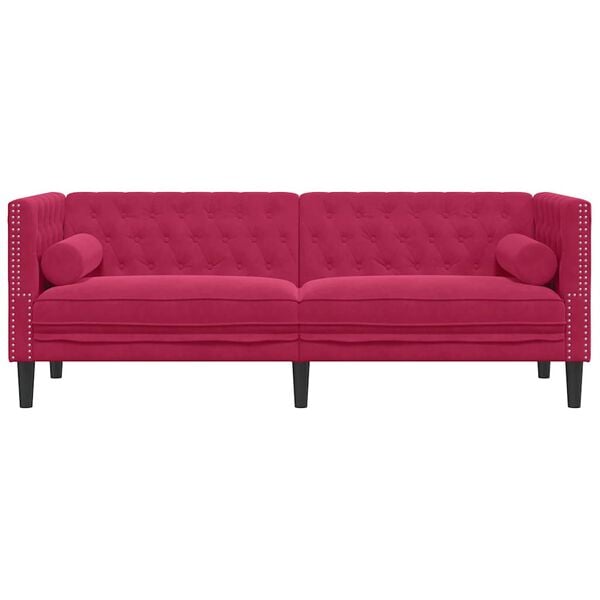 vidaXL Chesterfield s&oacute;fi me&eth; 3 s&aelig;ta v&iacute;nrau&eth;u flaueli