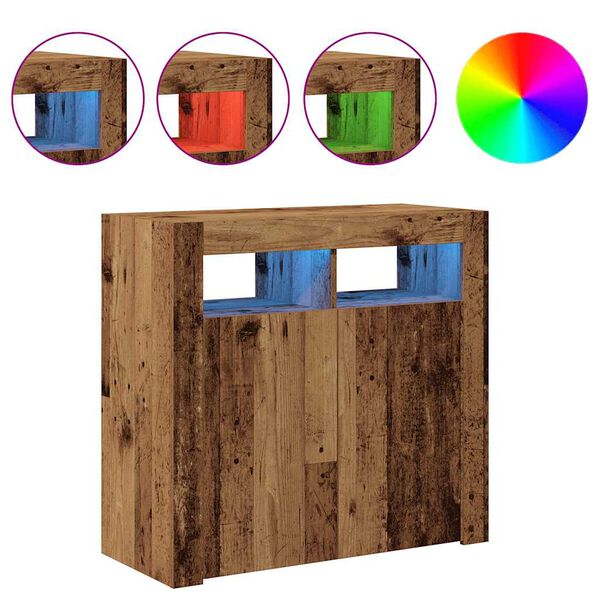 vidaXL Skrifbor&eth; me&eth; LED Vi&eth;arlitur 200x104x91 cm Samsettur Vi&eth;ur