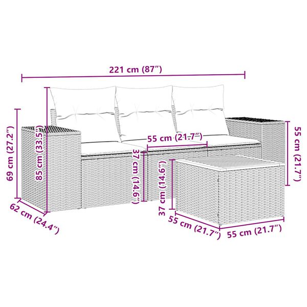 vidaXL 4 Parta Gar&eth;s&oacute;fasett me&eth; Sessum Svart P&oacute;l&yacute;rattan