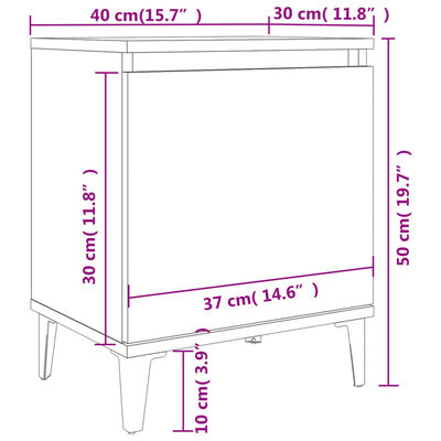 vidaXL rúmskápur með málmfótum Háglans grár 40x30x50 cm