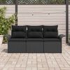 vidaXL Garðsófa sett með púði með geymslu 3 pcs Svartur Poly rattan