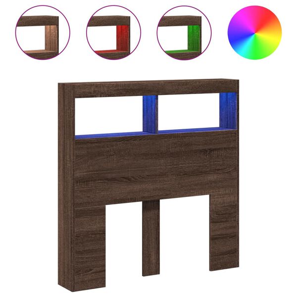 vidaXL Höfuðgaflsskápur með LED Brún Eik 100x17x102 cm