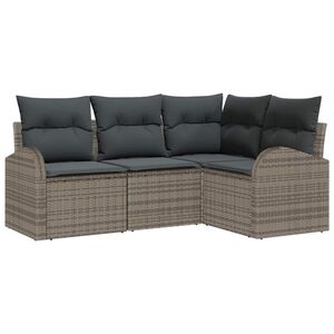 vidaXL Gar&eth;s&oacute;fa sett me&eth; p&uacute;&eth;i me&eth; geymslu 4 pcs Gr&aacute;r p&oacute;l&yacute;rattan