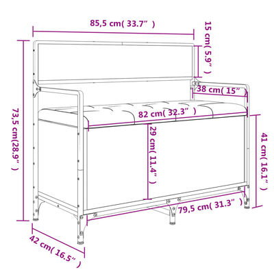 vidaXL Geymslubekkur Svartur 85,5x42x73,5 cm Samsettur Viður