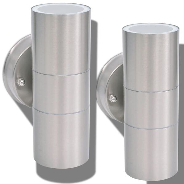 vidaXL LED &Uacute;tivegglj&oacute;s 2 stk Ry&eth;fr&iacute;tt St&aacute;l Upp/Ni&eth;ur &aacute; Vi&eth;