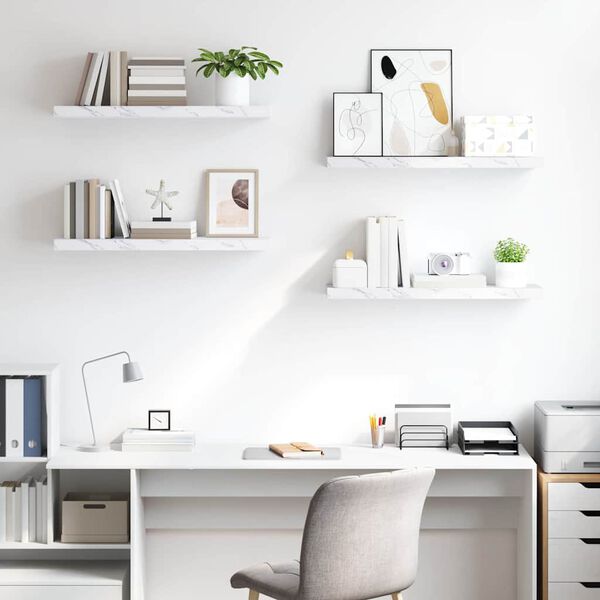 vidaXL Vegghylla 4 pcs Hv&iacute;tt marmara 80 x 23,5 x 4 cm Samsettur vi&eth;ur