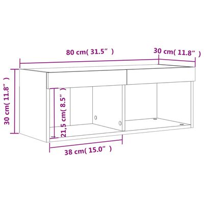 vidaXL Sjónvarpsskápur með LED-ljósum Steypugrár 80x30x30 cm