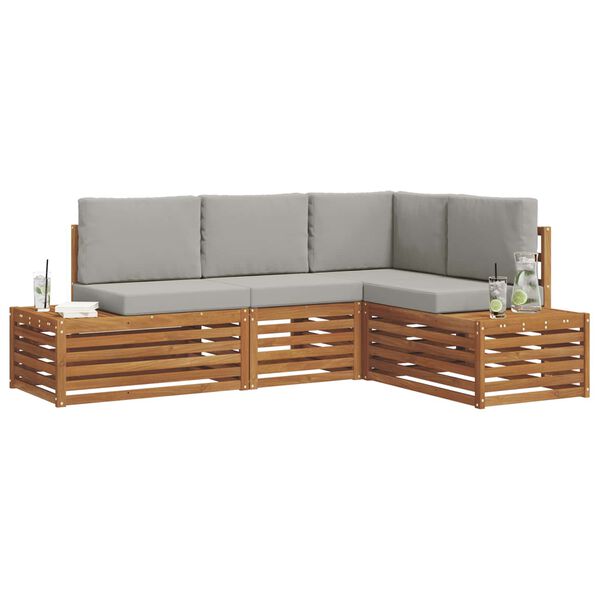 vidaXL &Uacute;ti s&oacute;fasett me&eth; p&uacute;&eth;i 4 Stykki N&aacute;tt&uacute;rulegt og Lj&oacute;st Gr&aacute;tt