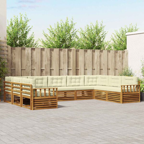 vidaXL &Uacute;ti s&oacute;fasett me&eth; p&uacute;&eth;i 9 pcs N&aacute;tt&uacute;rulegt og Krem Hrein akas&iacute;utr&eacute;