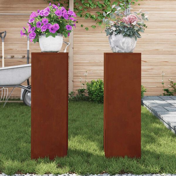 vidaXL Bl&oacute;mastandur 2 pcs Rusty 24 x 24 x 75 cm Ve&eth;ra&eth; st&aacute;l