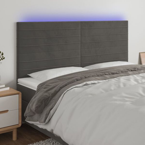vidaXL LED h&ouml;fu&eth;gafl D&ouml;kkgr&aacute;tt 160x5x118/128 cm Flauel