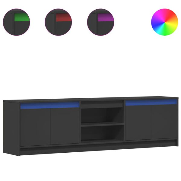 vidaXL Sjónvarpsskápur með LED Svartur 180x34x50 cm Samsettur Viður