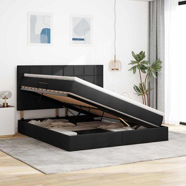 vidaXL R&uacute;m me&eth; geymslur&yacute;mi og d&yacute;nu Svartur 160 x 200 cm P&oacute;l&yacute;ester