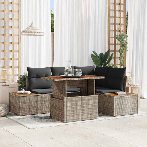 vidaXL Gar&eth;s&oacute;fa sett me&eth; geymslu 5 pcs Gr&aacute;r Poly rattan