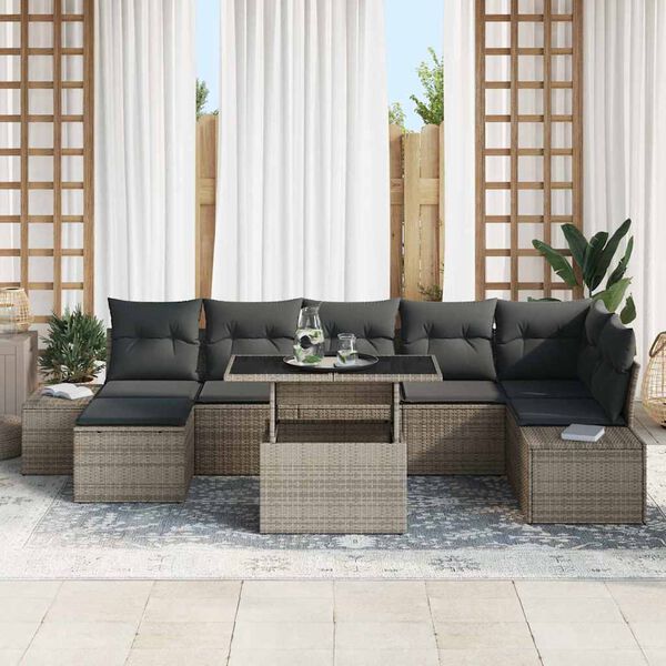 vidaXL Gar&eth;s&oacute;fa sett me&eth; geymslu 8 pcs Gr&aacute;r Poly rattan