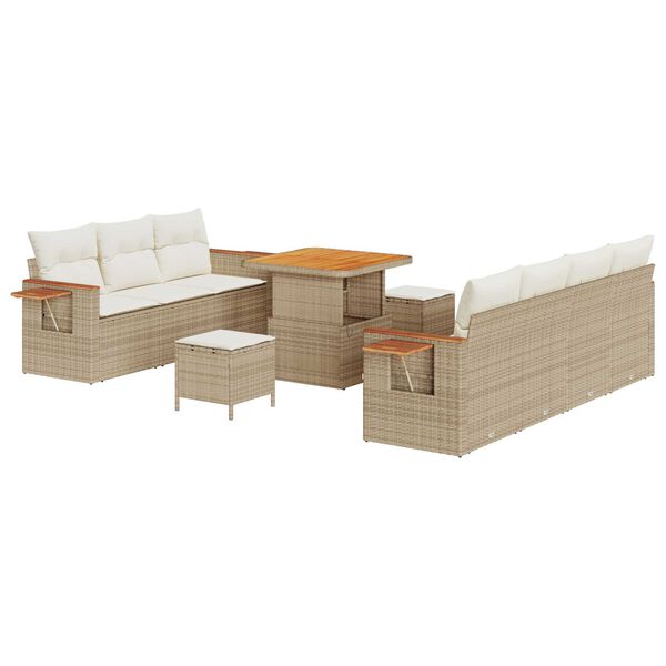 vidaXL Gar&eth;s&oacute;fa sett me&eth; p&uacute;&eth;i 13 pcs Beige og krem p&oacute;l&yacute;rattan