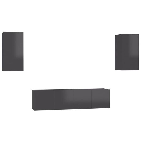 vidaXL 4 hluta Sj&oacute;nvarpssk&aacute;pasett H&aacute;glans Gr&aacute;r Samsettur Vi&eth;ur