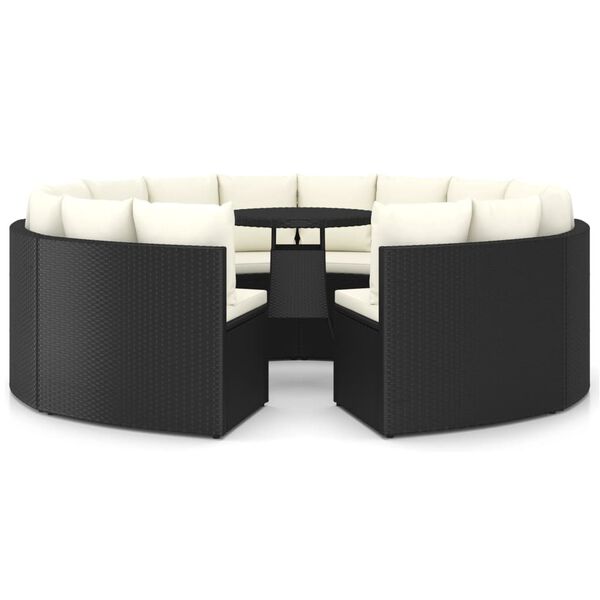 vidaXL 9 Hluta Gar&eth;s&oacute;fasett me&eth; S&aelig;tisp&uacute;&eth;um P&oacute;lyrattan Svart