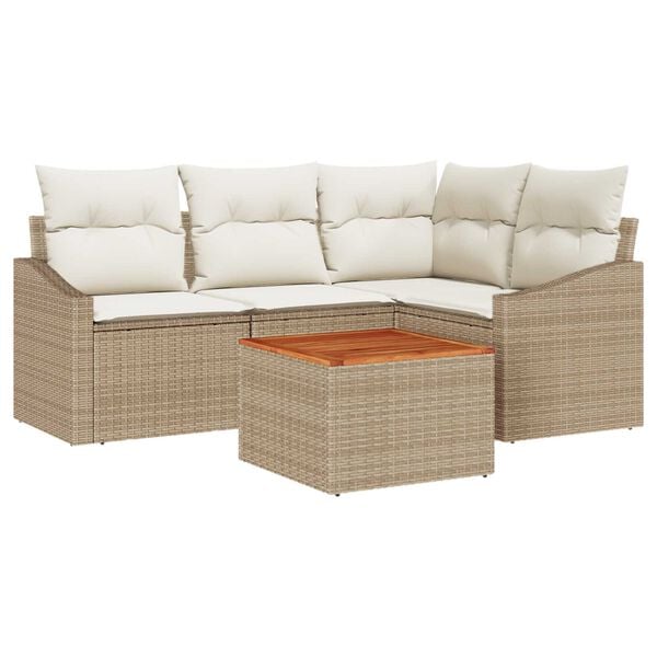 vidaXL Gar&eth;s&oacute;fa sett me&eth; geymslu 5 pcs Beige og krem p&oacute;l&yacute;rattan