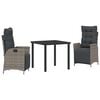vidaXL Gar&eth;ur bor&eth;sett me&eth; p&uacute;&eth;i 3 pcs Gr&aacute;r p&oacute;l&yacute;rattan