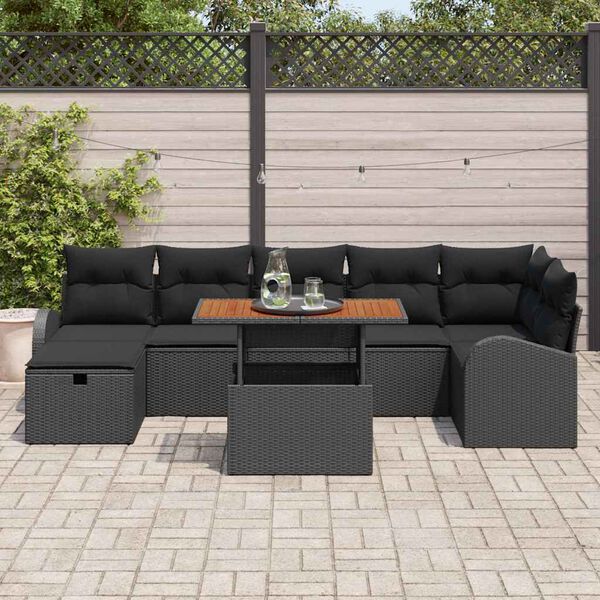 vidaXL Gar&eth;s&oacute;fa sett me&eth; p&uacute;&eth;i me&eth; geymslu 8 pcs Svartur Poly rattan