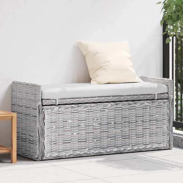 vidaXL Geymslubekkur me&eth; p&uacute;&eth;i Hv&iacute;tt &thorn;vott 110 x 40 x 50 cm Rattan
