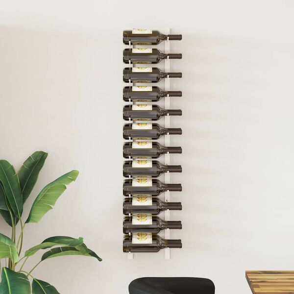 vidaXL Vegghengdur V&iacute;nrekki fyrir 24 Fl&ouml;skur Hv&iacute;tt J&aacute;rn