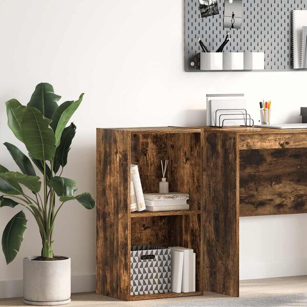 vidaXL B&oacute;kahilla Reykt&oacute;na Eikarlitur 40x30x77 cm Samsettur Vi&eth;ur